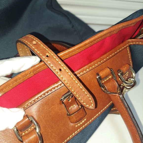 Brown LEATHER and Navy Canvass Men's Messenger Bag - Picture 11 of 16